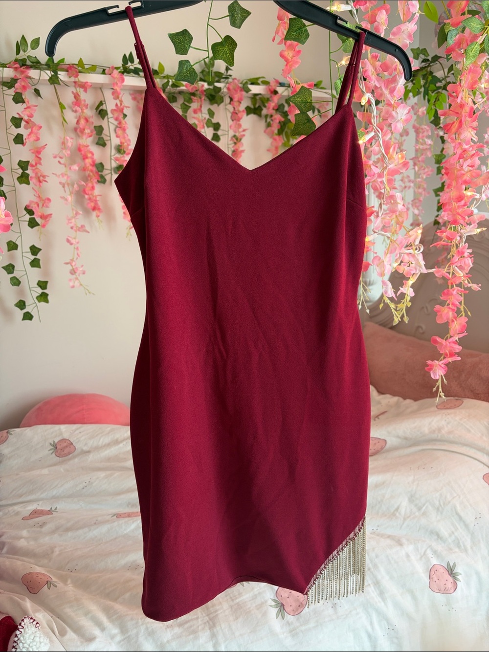 City Triangles | Wine Red Dress with Fringe
